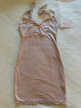 Blush Theory Halter Bodycon Mini Tan NWT Size M with tie straps